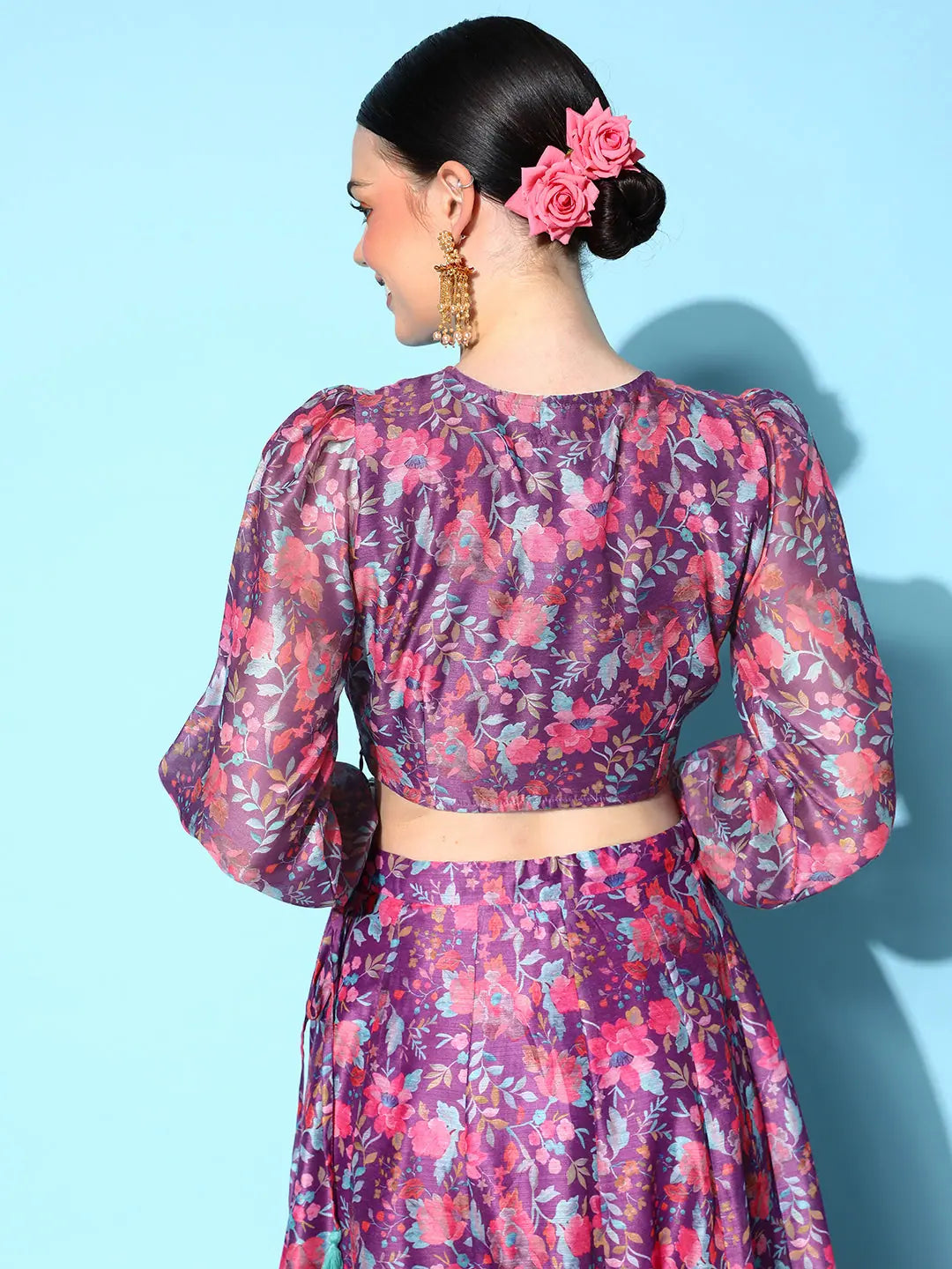 Purple Floral Wrap Crop Top | Festive Lehenga | Lehenga Choli