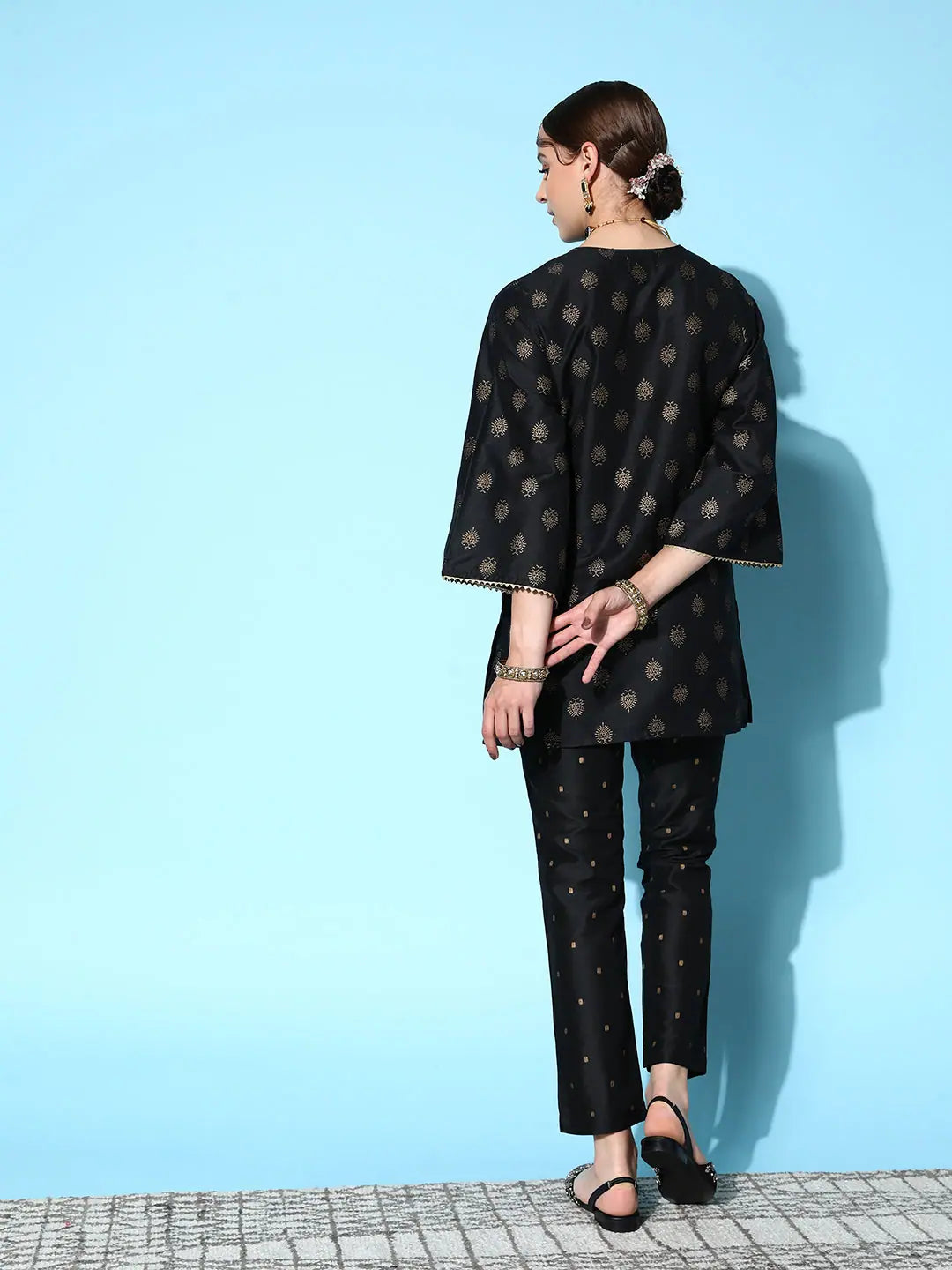Black Foil Short Kurta Set | Women's Designer Kurta Sets Online