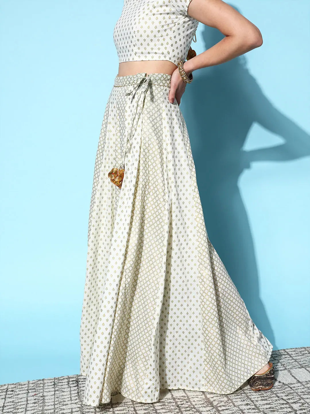 Off White Cotton Silk Anarkali Skirt | Women's Ethnic Wear