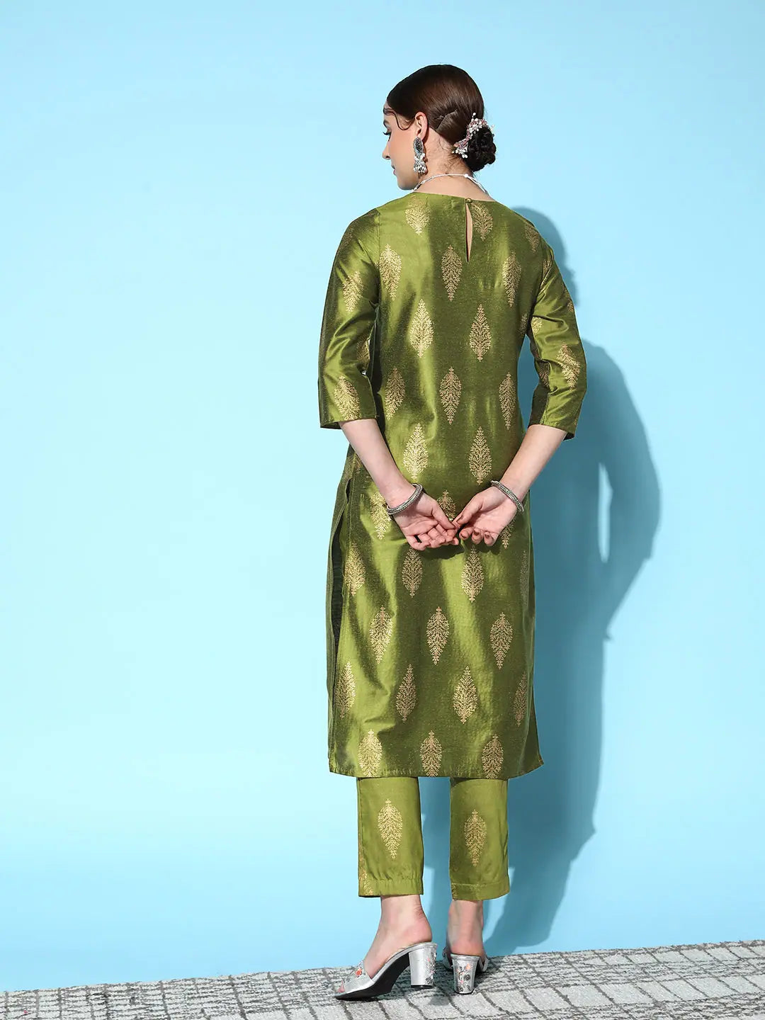 Green Floral Foil Women's Kurta Set | Indian Kurta Sets