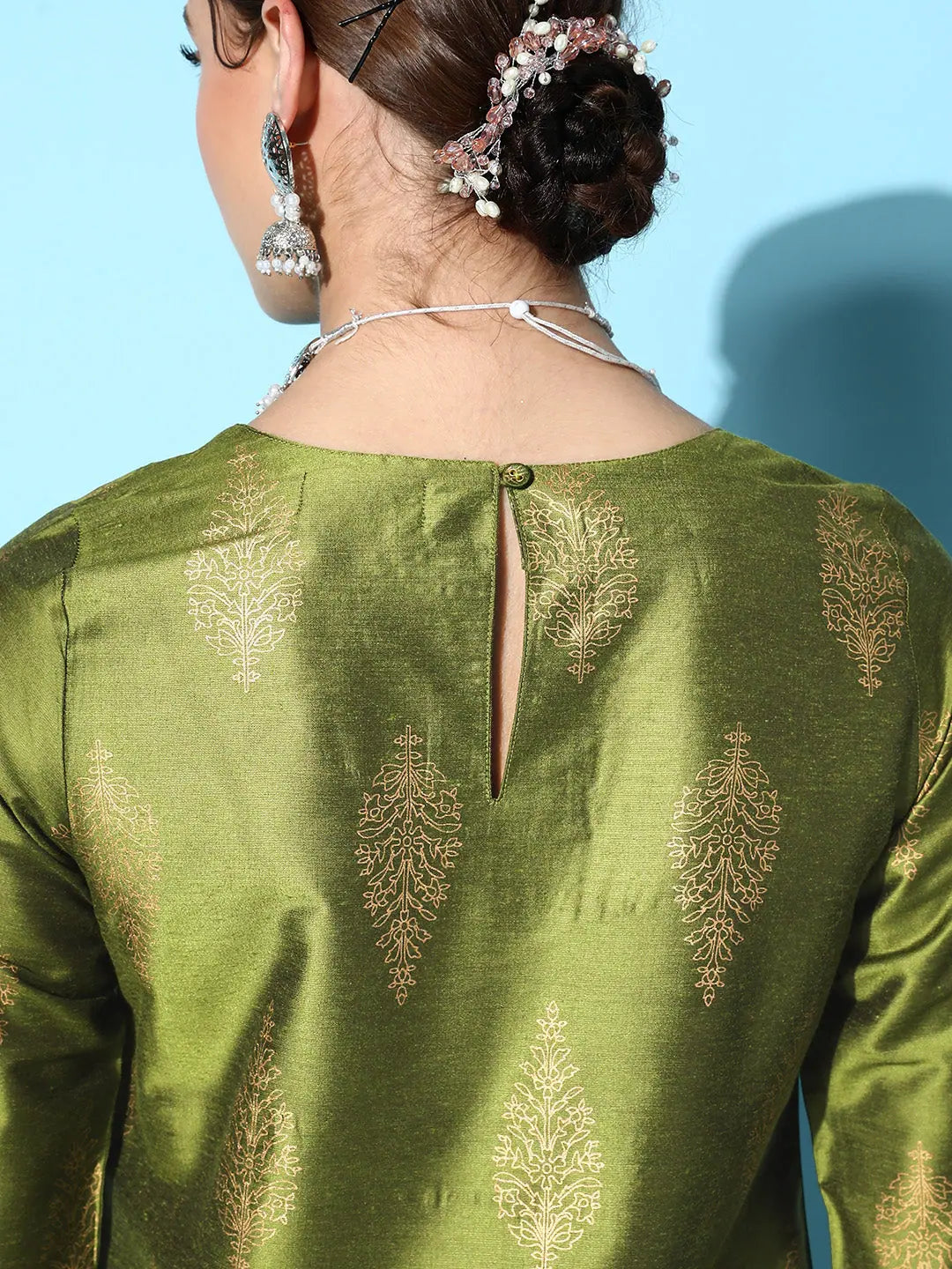 Green Floral Foil Women's Kurta Set | Indian Kurta Sets