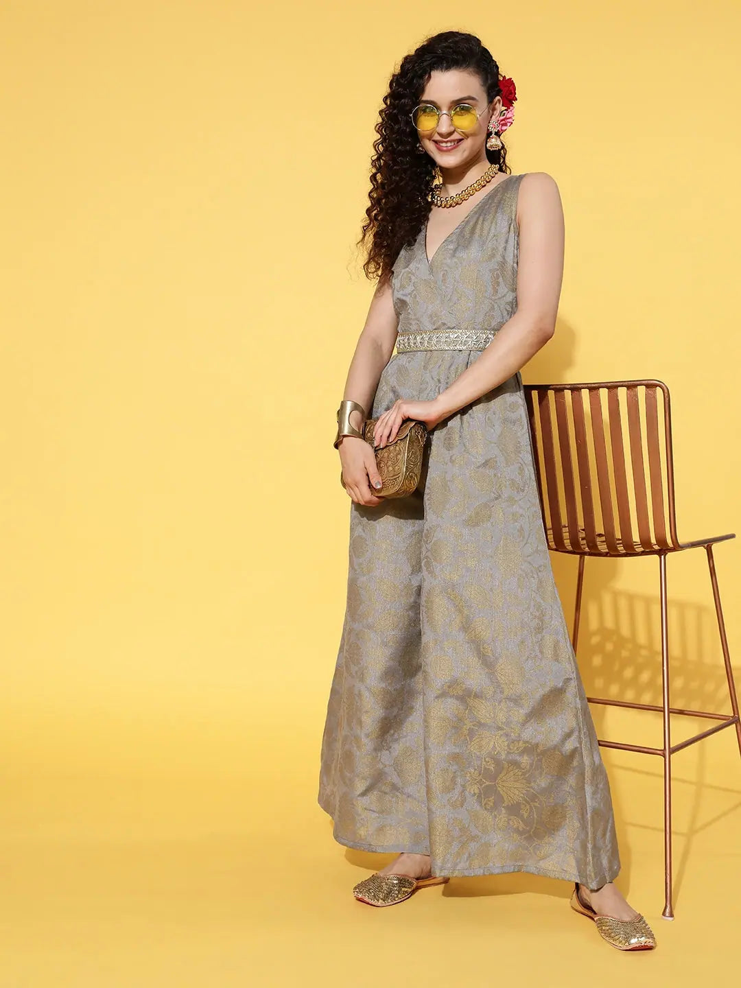 Grey Jumpsuit - Designer Lehenga Style, Party Wear for Women