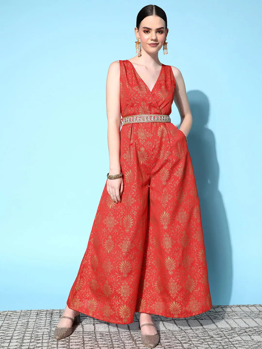 Orange Jumpsuit for Women - Party Wear, Designer Lehenga Style