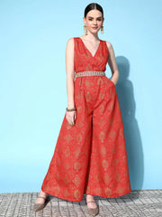 Women Solid Orange Jumpsuits & Sets