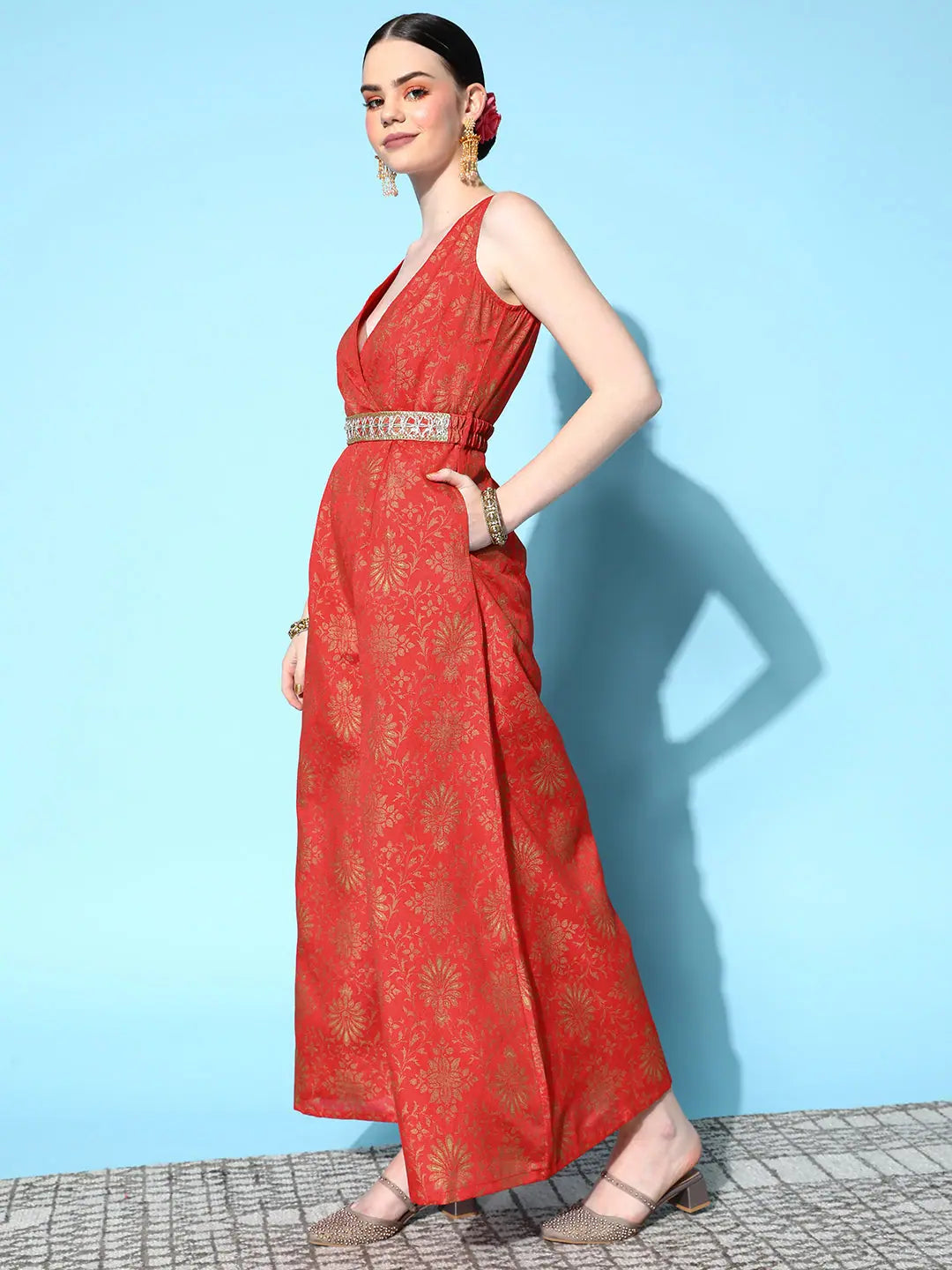 Orange Jumpsuit for Women - Party Wear, Designer Lehenga Style