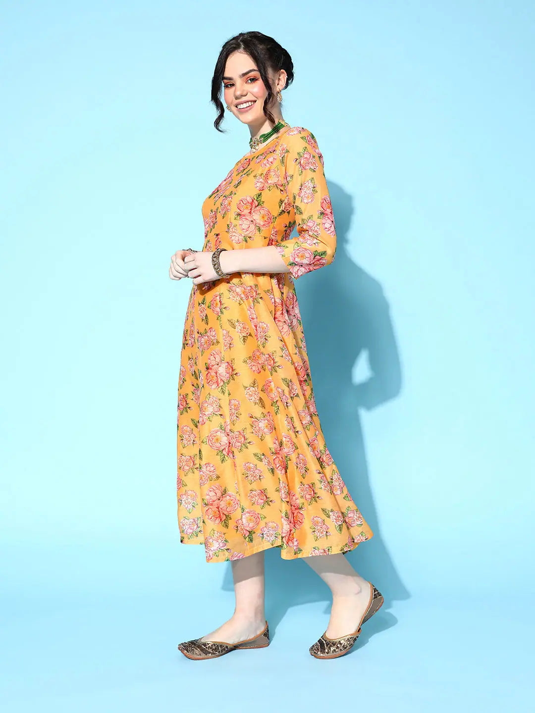 Yellow Floral Anarkali Maxi Dress | Women's Anarkali Kurti