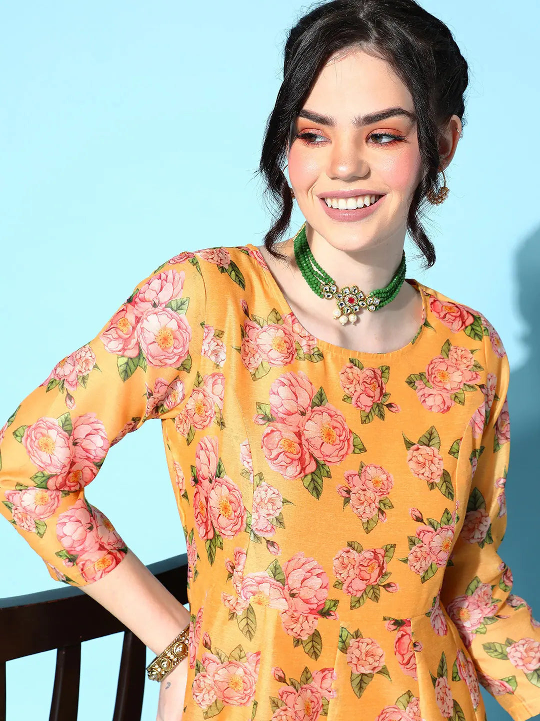 Yellow Floral Anarkali Maxi Dress | Women's Anarkali Kurti