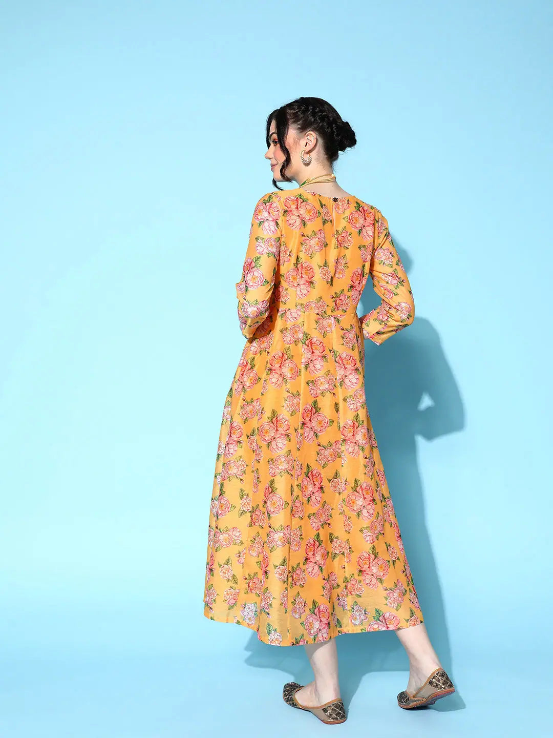 Yellow Floral Anarkali Maxi Dress | Women's Anarkali Kurti