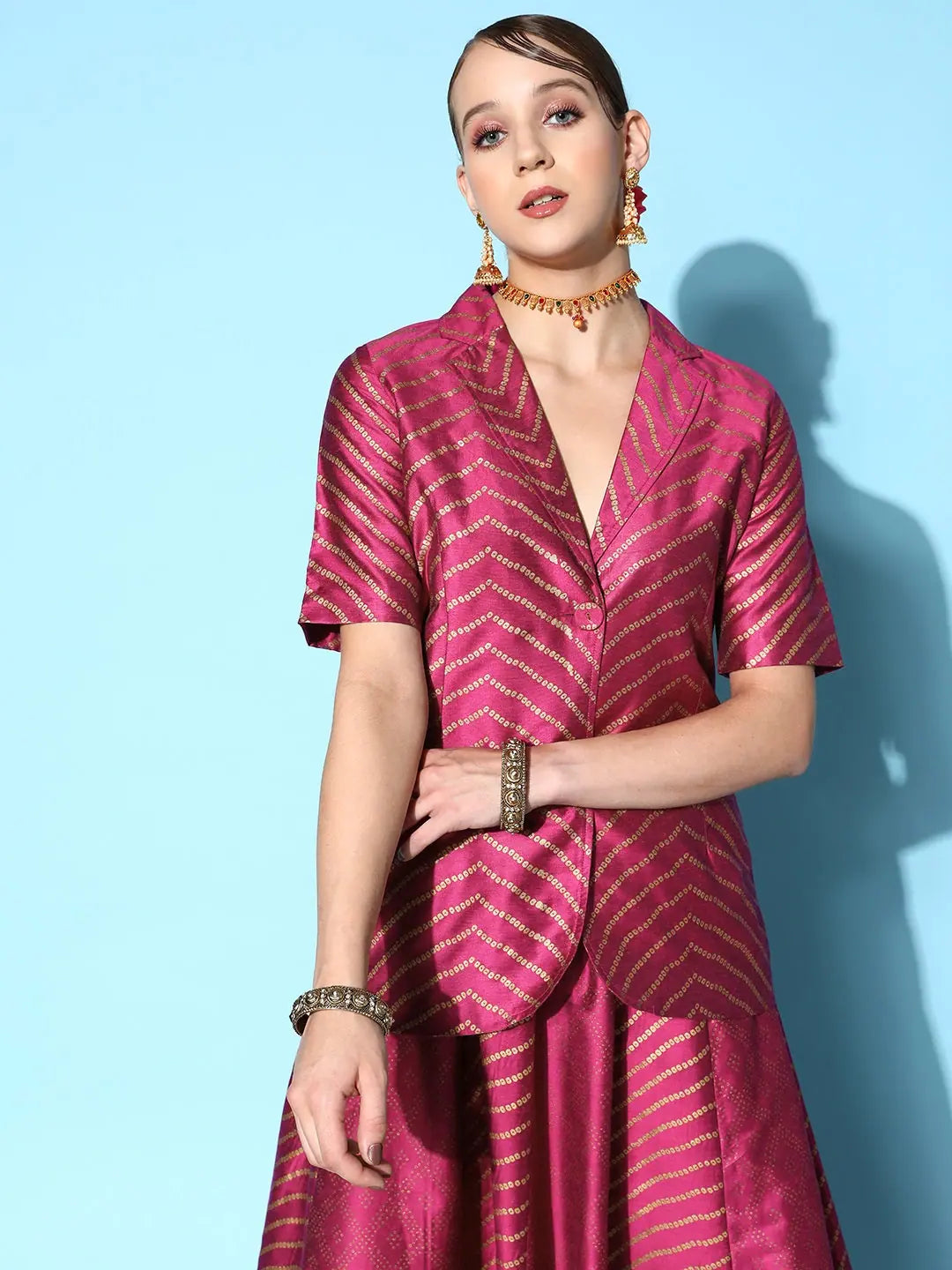 Burgundy Printed Blazer - Women's Fashion Jackets Online