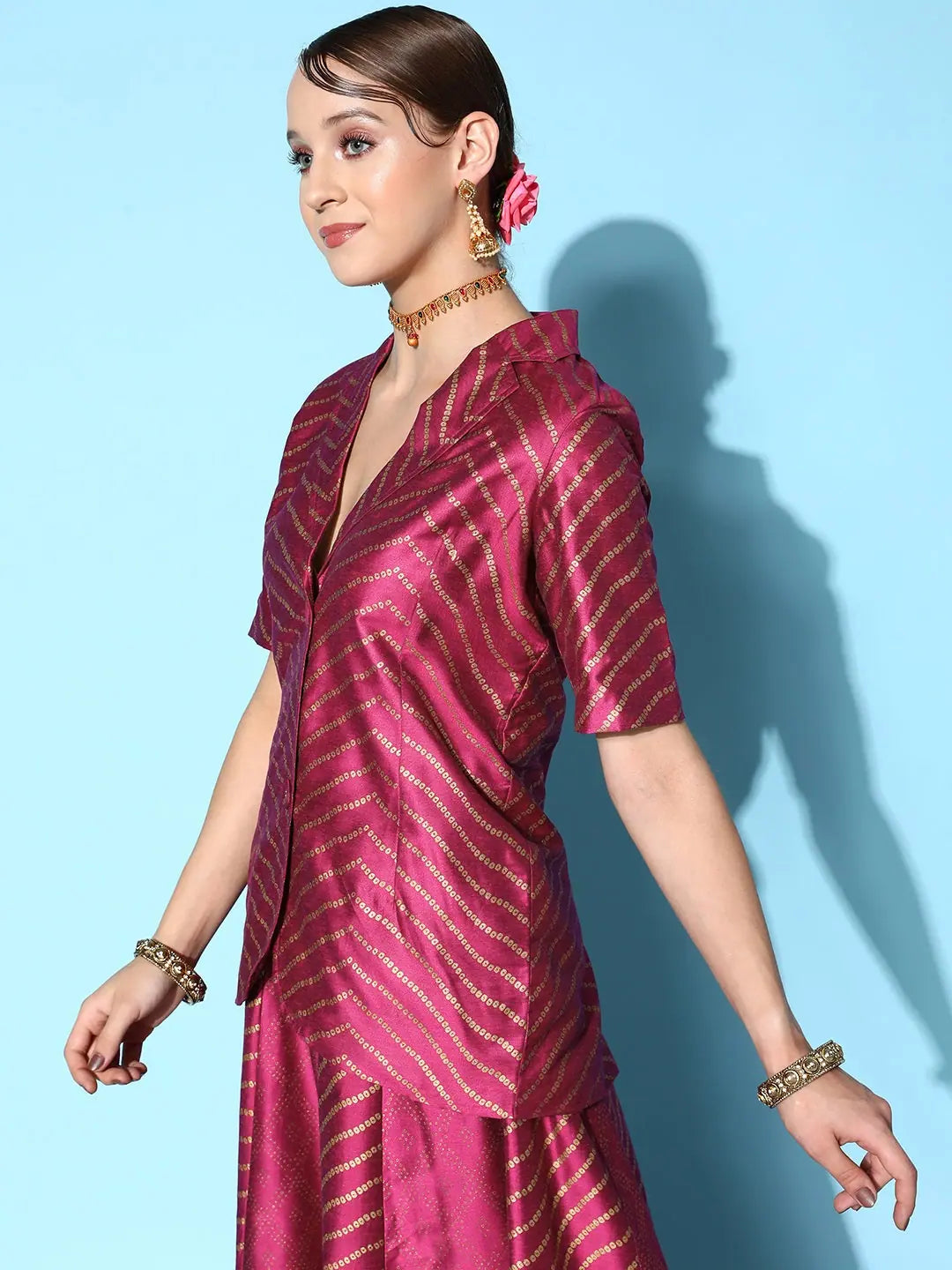 Burgundy Printed Blazer - Women's Fashion Jackets Online