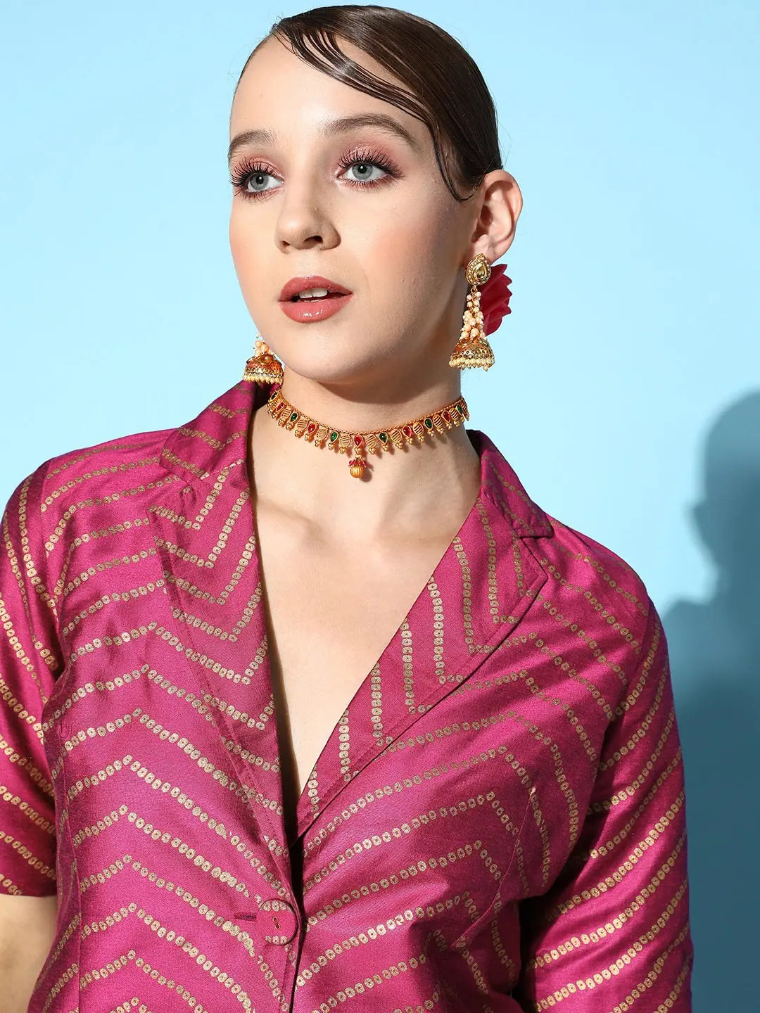 Burgundy Printed Blazer - Women's Fashion Jackets Online