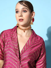 Women Printed Burgundy Half Sleeve Jacket