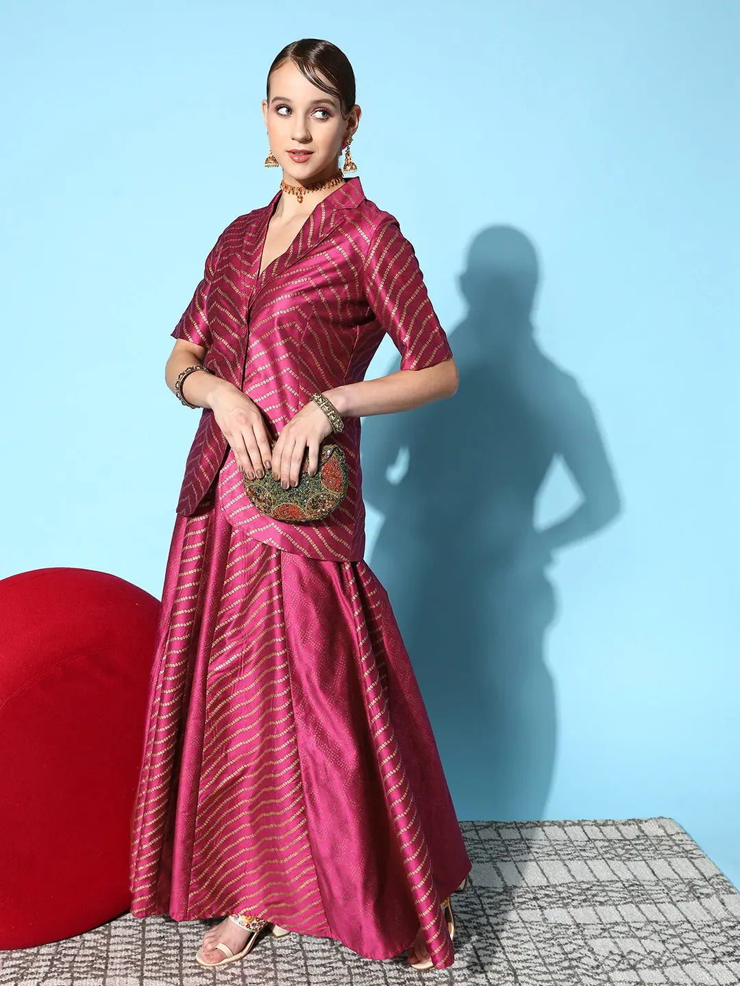 Burgundy Printed Blazer - Women's Fashion Jackets Online