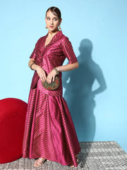 Women Printed Burgundy Half Sleeve Jacket