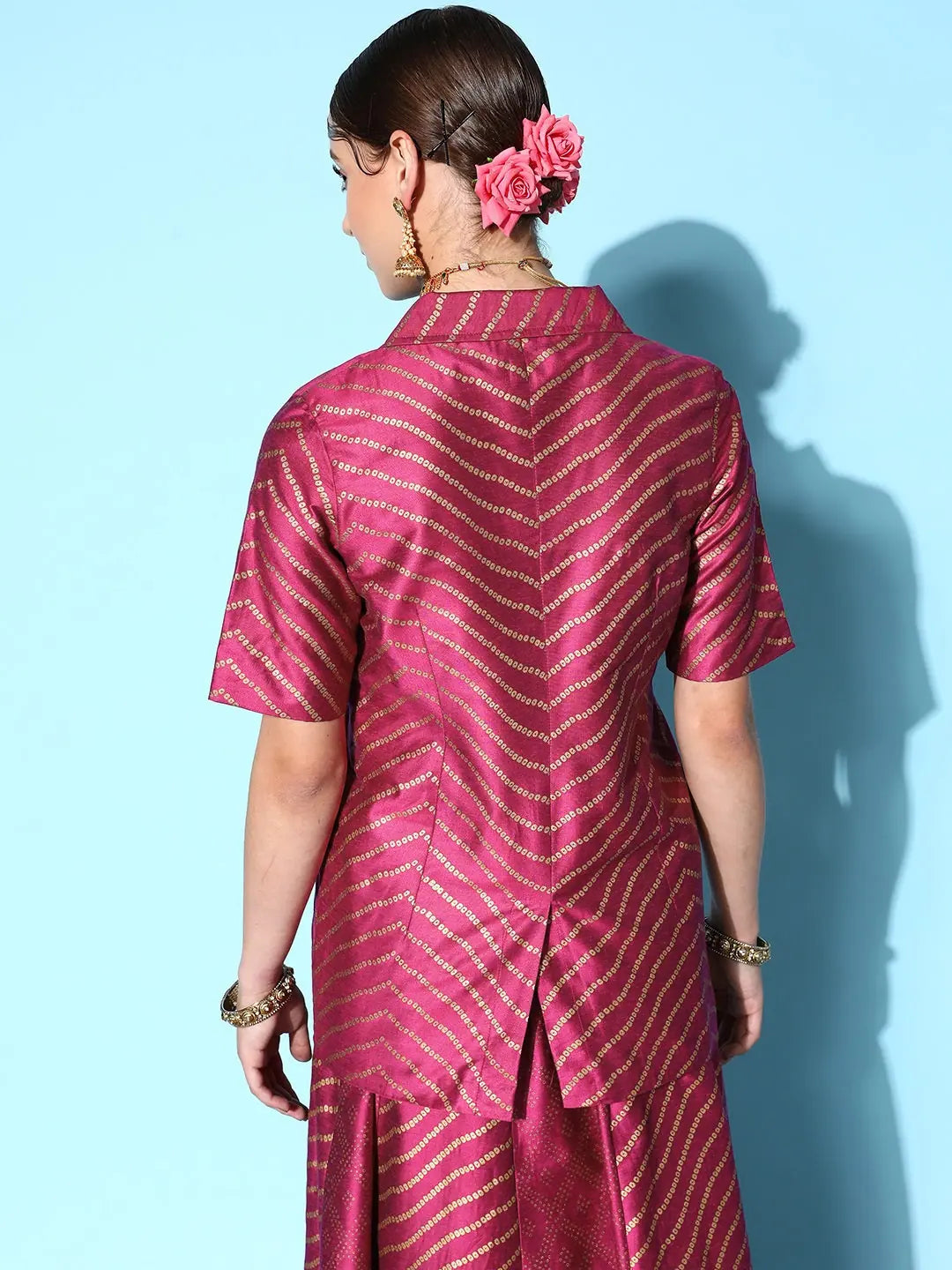 Burgundy Printed Blazer - Women's Fashion Jackets Online