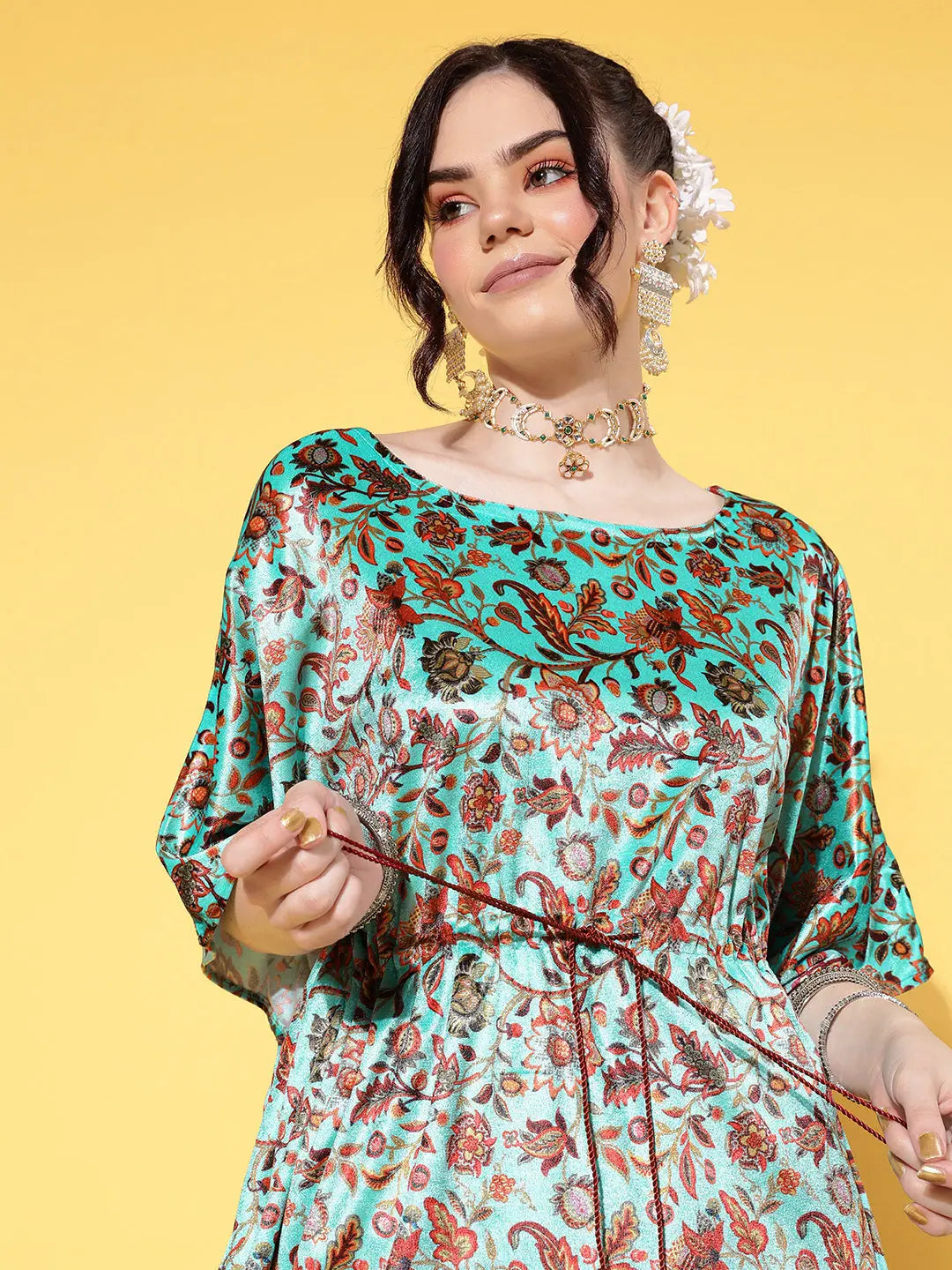 Sea Green Velvet Kaftan | Resort Wear Kaftans for Women
