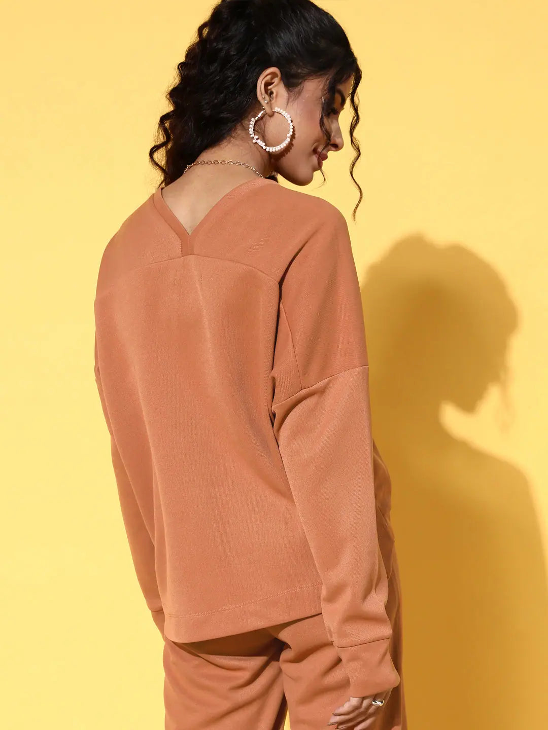 Rust Rib V-Neck High-Low Sweater Top - Women's Comfort Fit