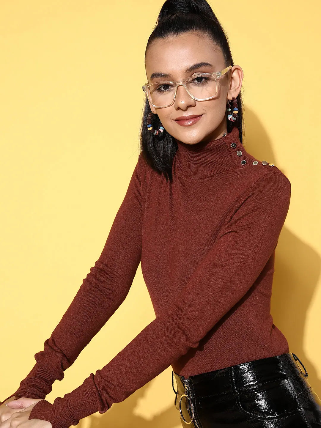 Rust Ribbed Button Detail Sweater | Women's Western Outfits