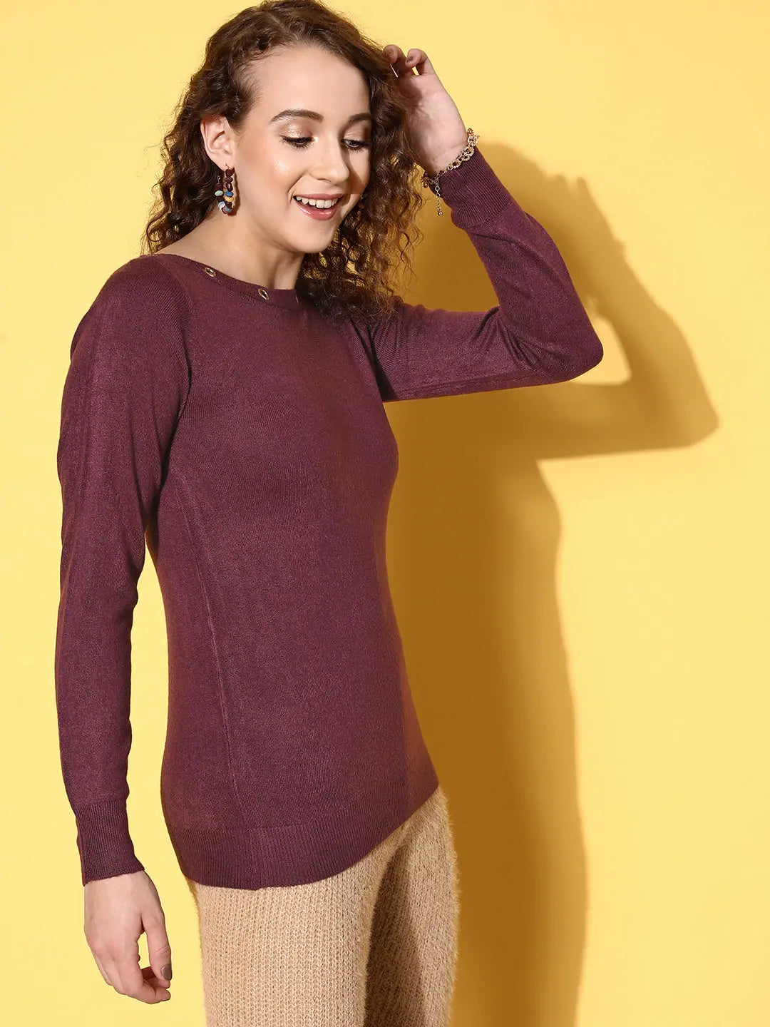 Purple Eyelet Boat Neck Sweater | Women's Western Clothing