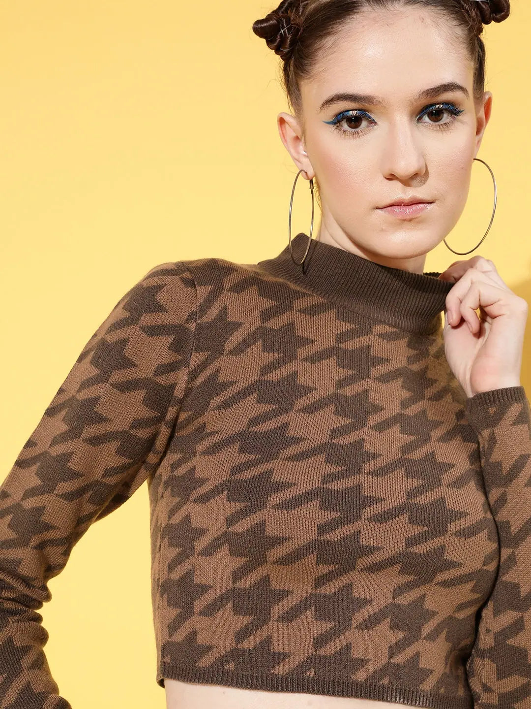 Brown Houndstooth Crop Sweater | Women's Western Clothing