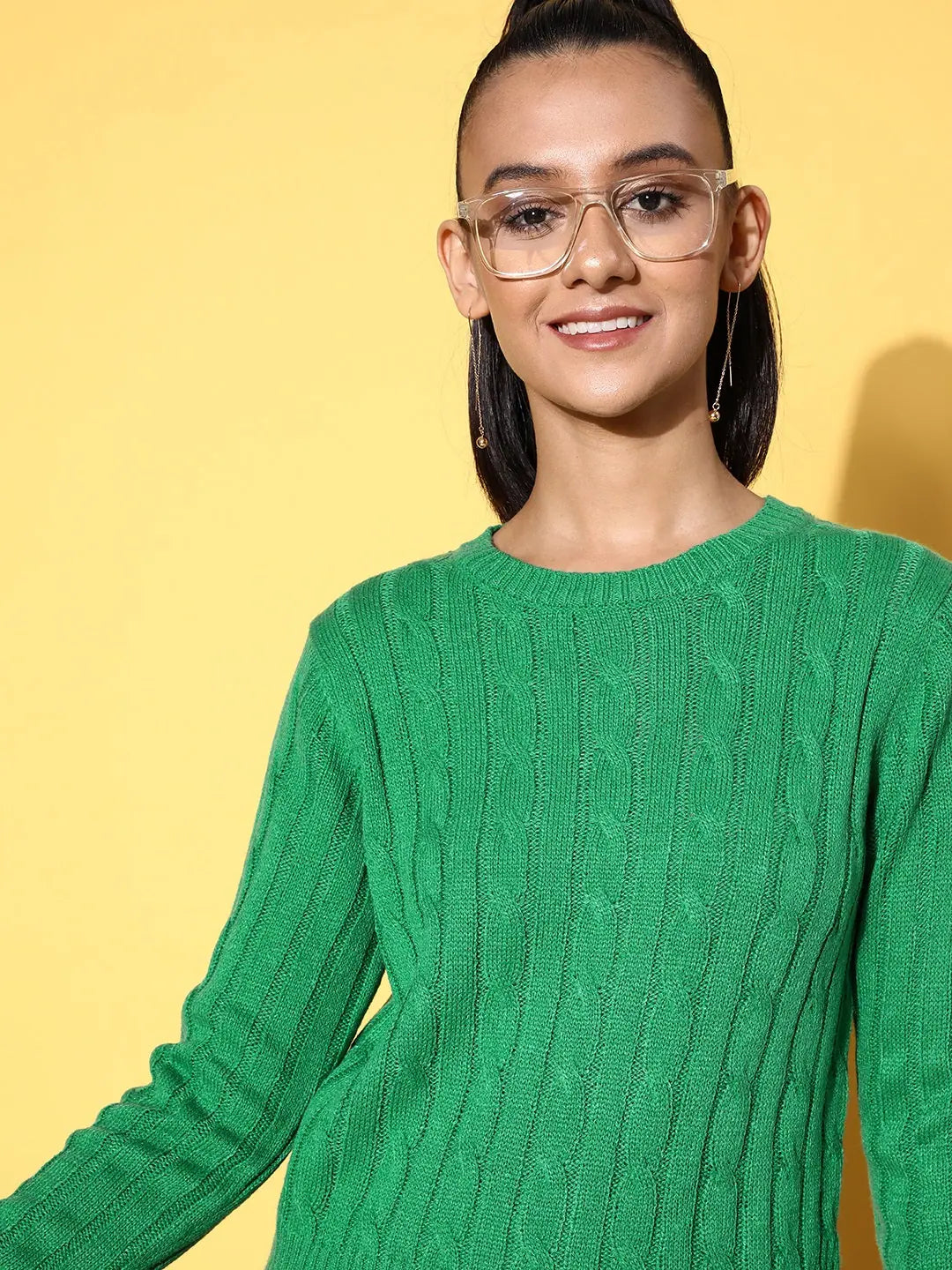 Green Cableknit Sweater for Women | Stylish Western Clothing