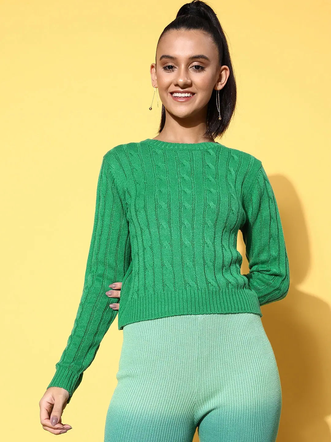 Green Cableknit Sweater for Women | Stylish Western Clothing