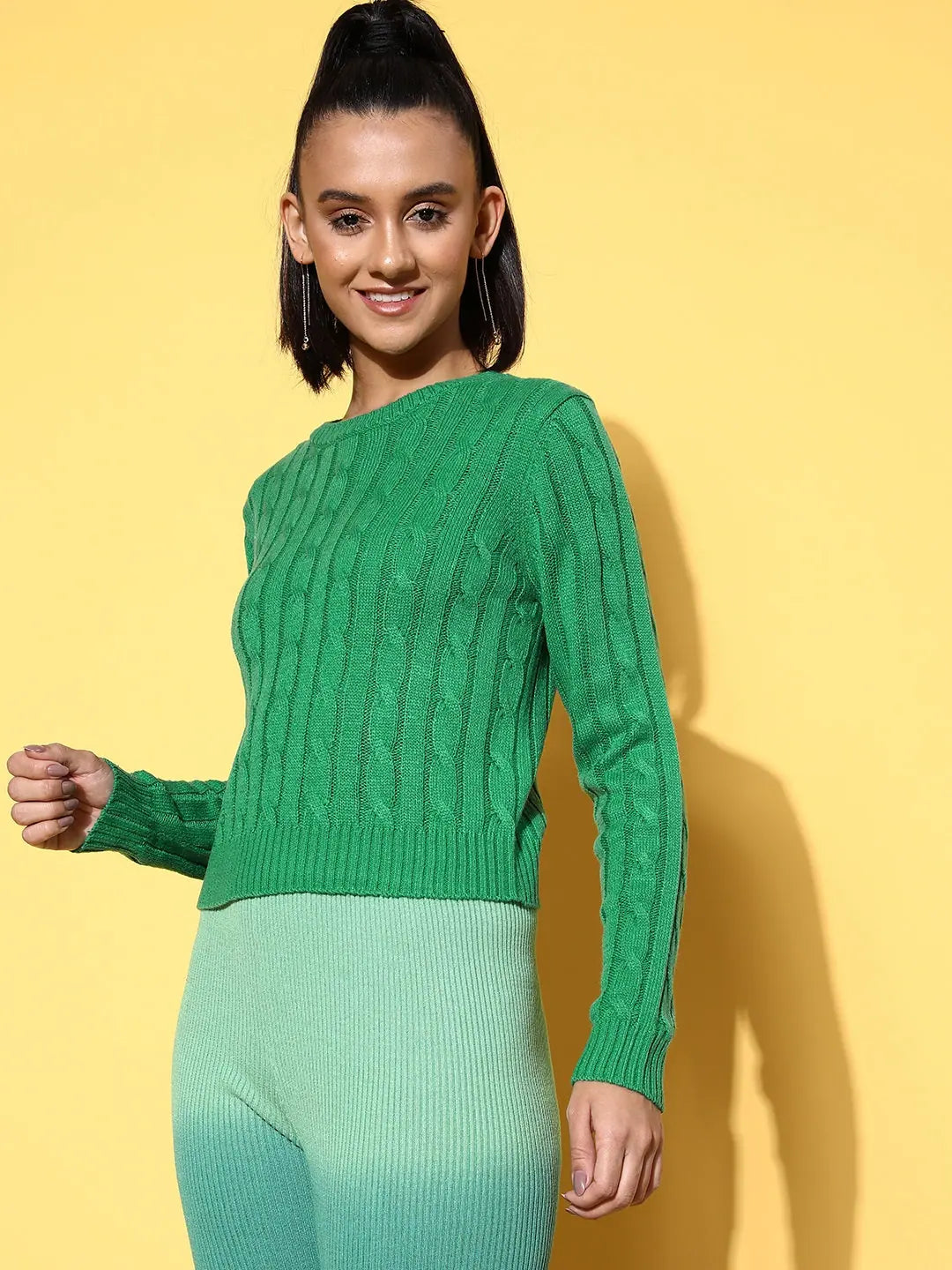 Green Cableknit Sweater for Women | Stylish Western Clothing