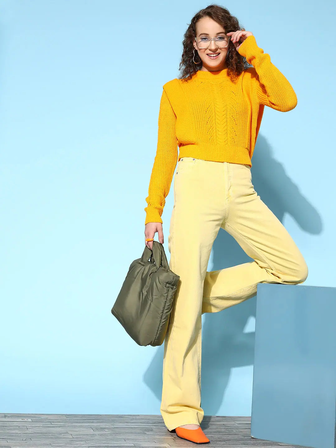 Mustard Ribbed Frill Knit Sweater - Women's Western Wear