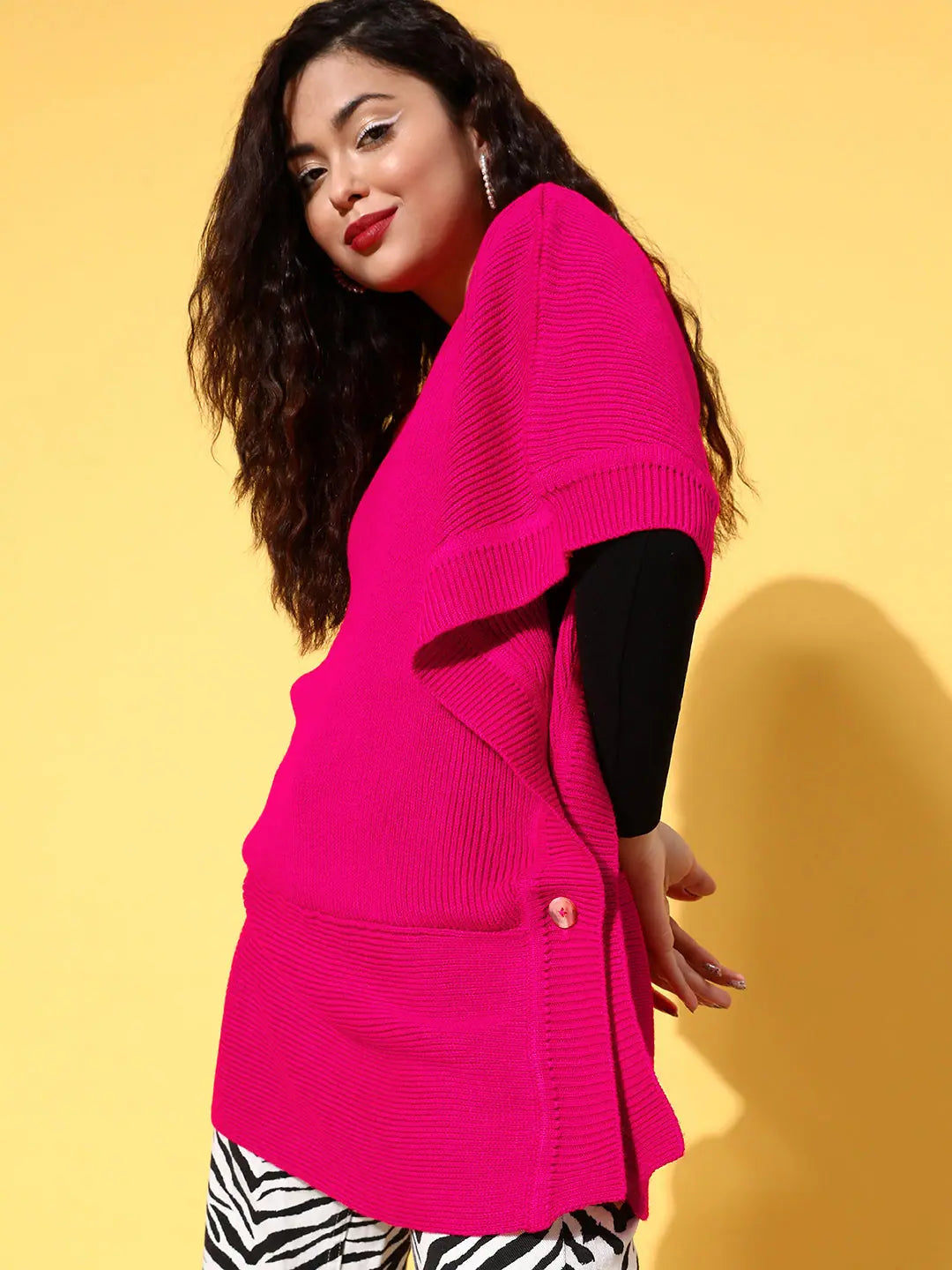 Fuchsia Knit Poncho Sweater | Women's Western Wear Online