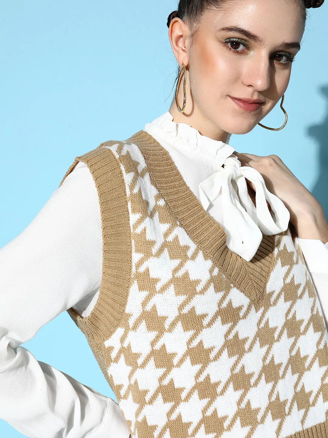 Brown Houndstooth Sweater Vest | Women's Western Clothing