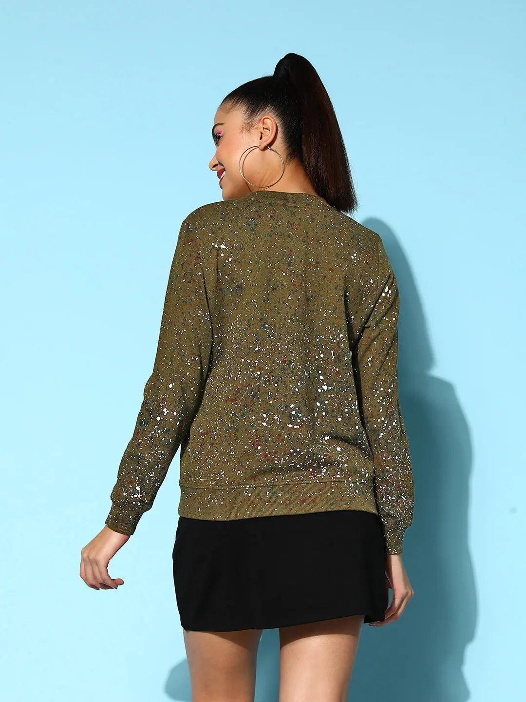 Splatter Paint Sweatshirt - Women's Olive Terry Cotton Top