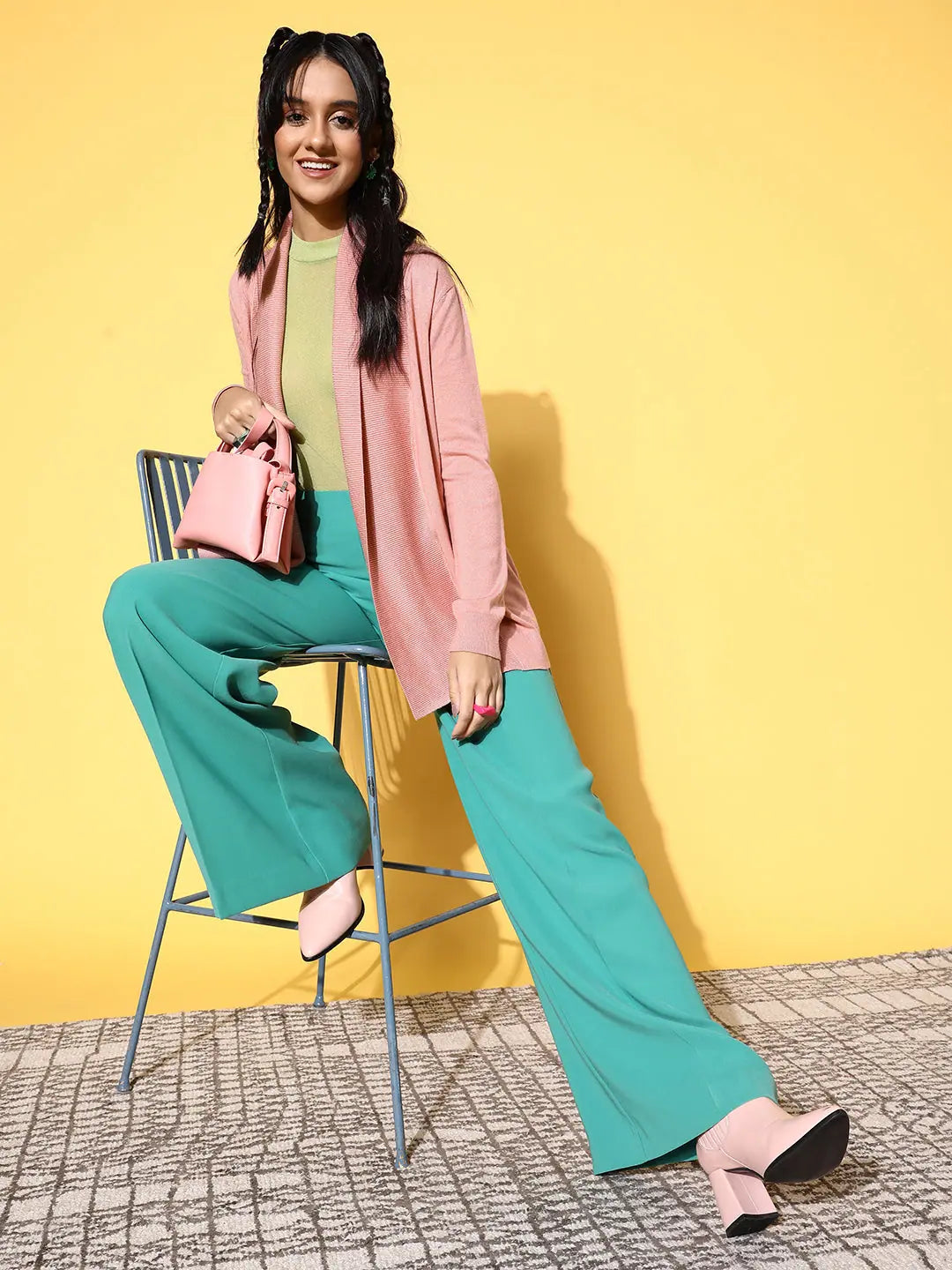 Pink Shawl Collar Sweater - Women's Open Front Acrylic Knit