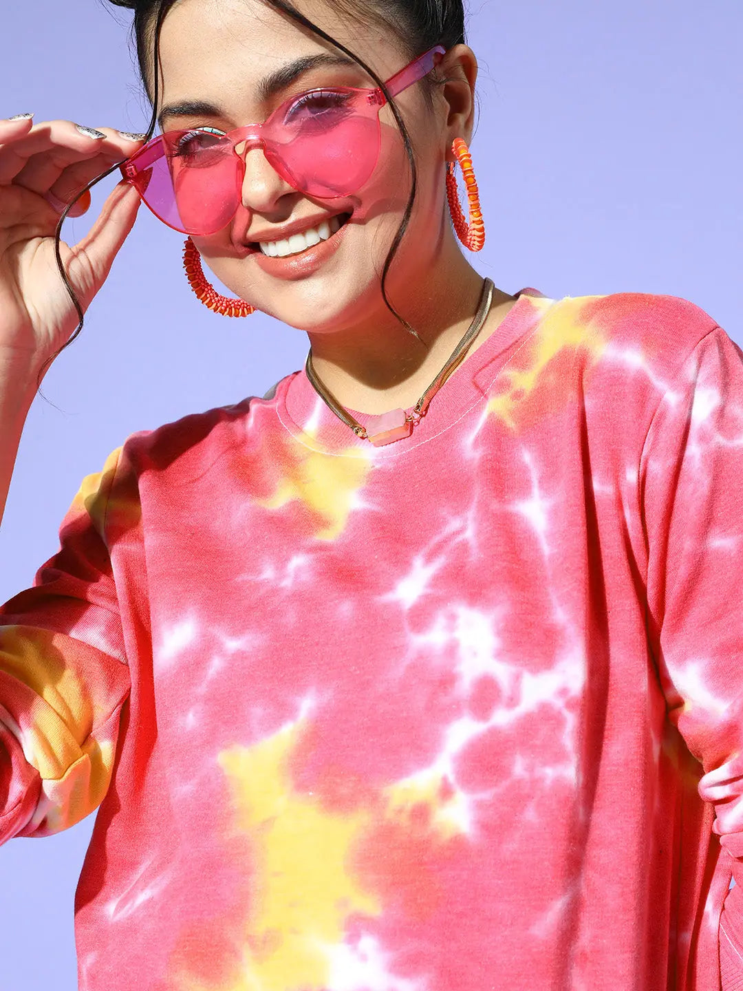 Women's Lehenga: Pink & Yellow Tie-Dye Terry Sweatshirt