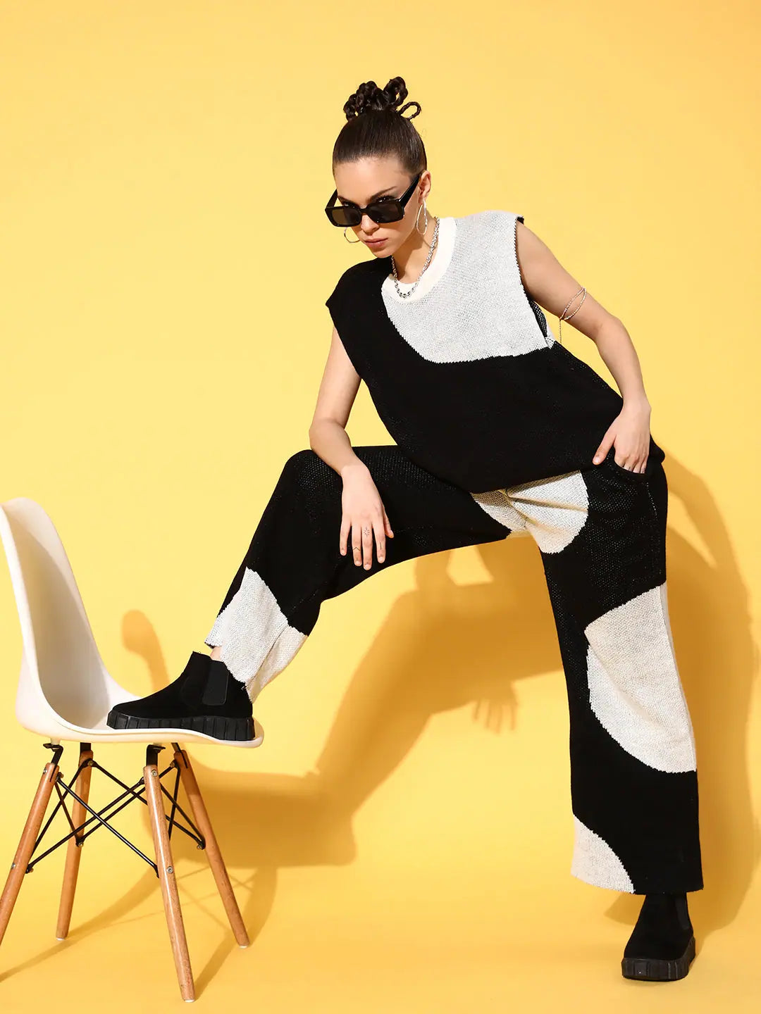 Women's Black Sleeveless Jumpsuit Set | Viscose Poly Fabric