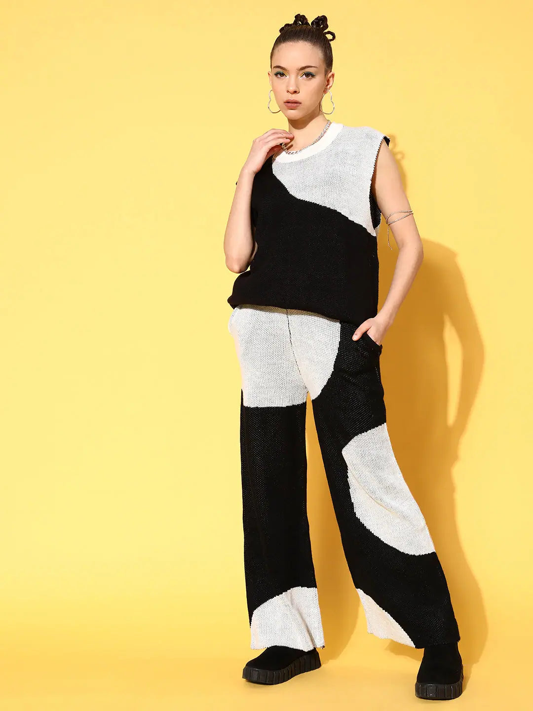 Women's Black Sleeveless Jumpsuit Set | Viscose Poly Fabric