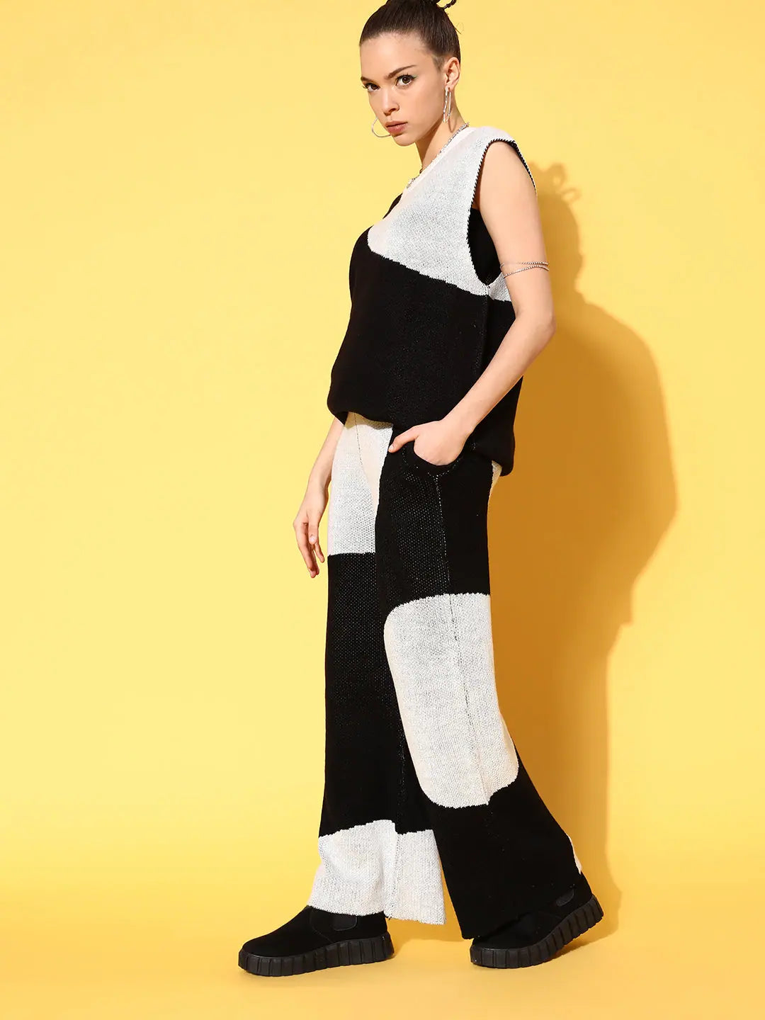 Women's Black Sleeveless Jumpsuit Set | Viscose Poly Fabric