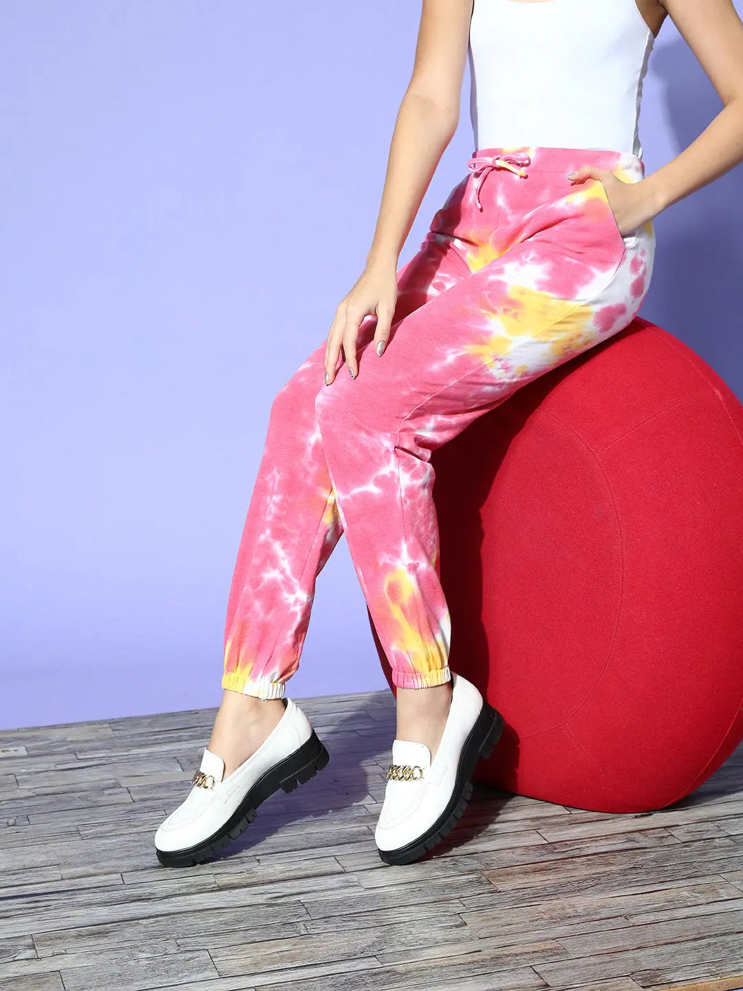 Tie-Dye Joggers for Women - Pink & Yellow Western Outfit