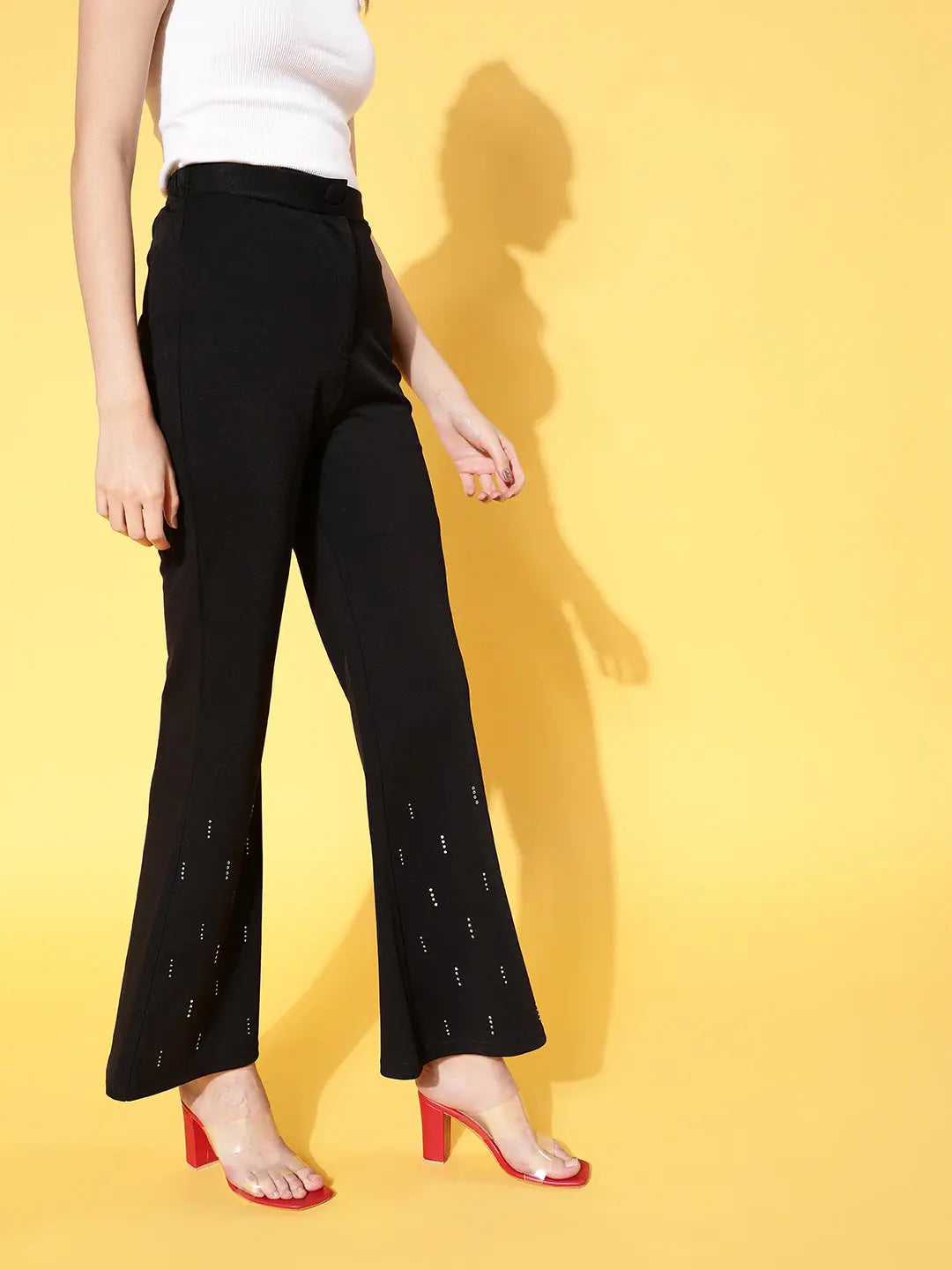 Black Studded Bellbottom Pants | Designer Lehenga for Women