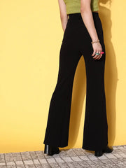 Women Black Bell Bottom Knitted Pants