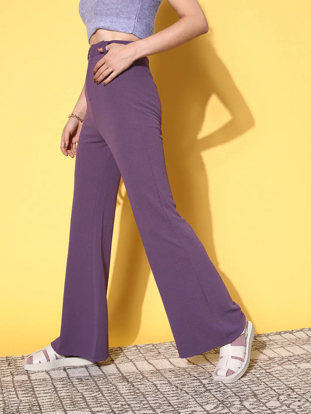Lavender Bell Bottom Knitted Pants - Women's Western Wear