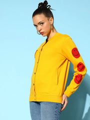 Women Solid Yellow Full Sleeve Jacket