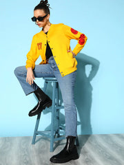 Women Solid Yellow Full Sleeve Jacket