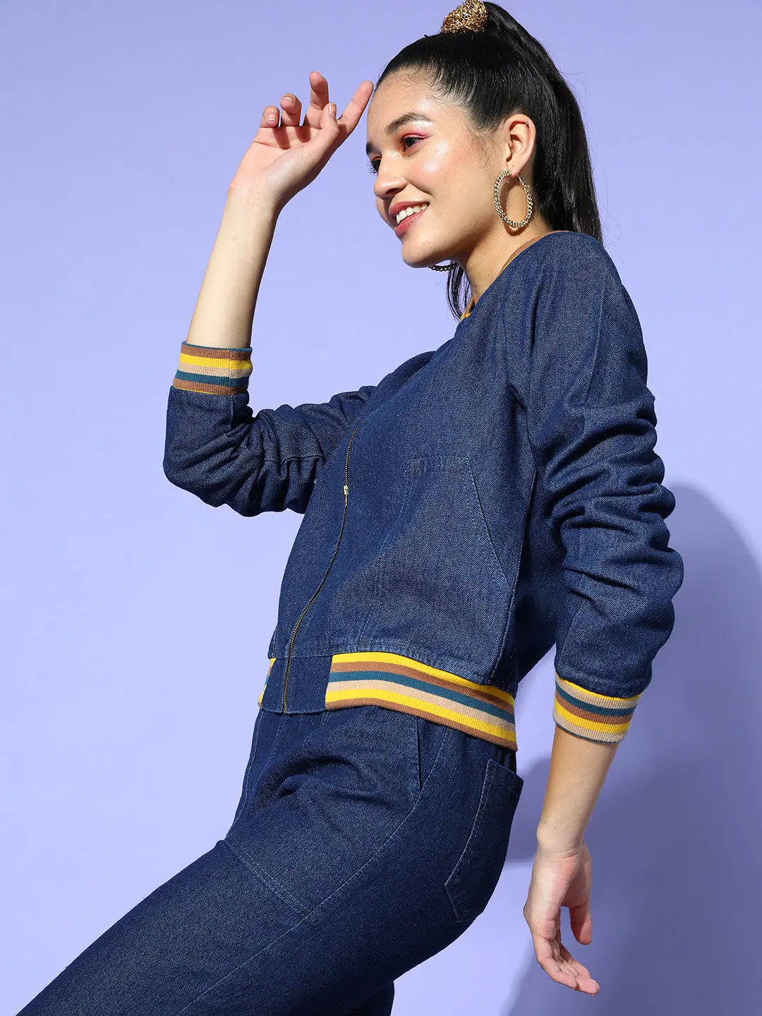 Women's Denim Bomber Jacket | Trendy Women's Outerwear