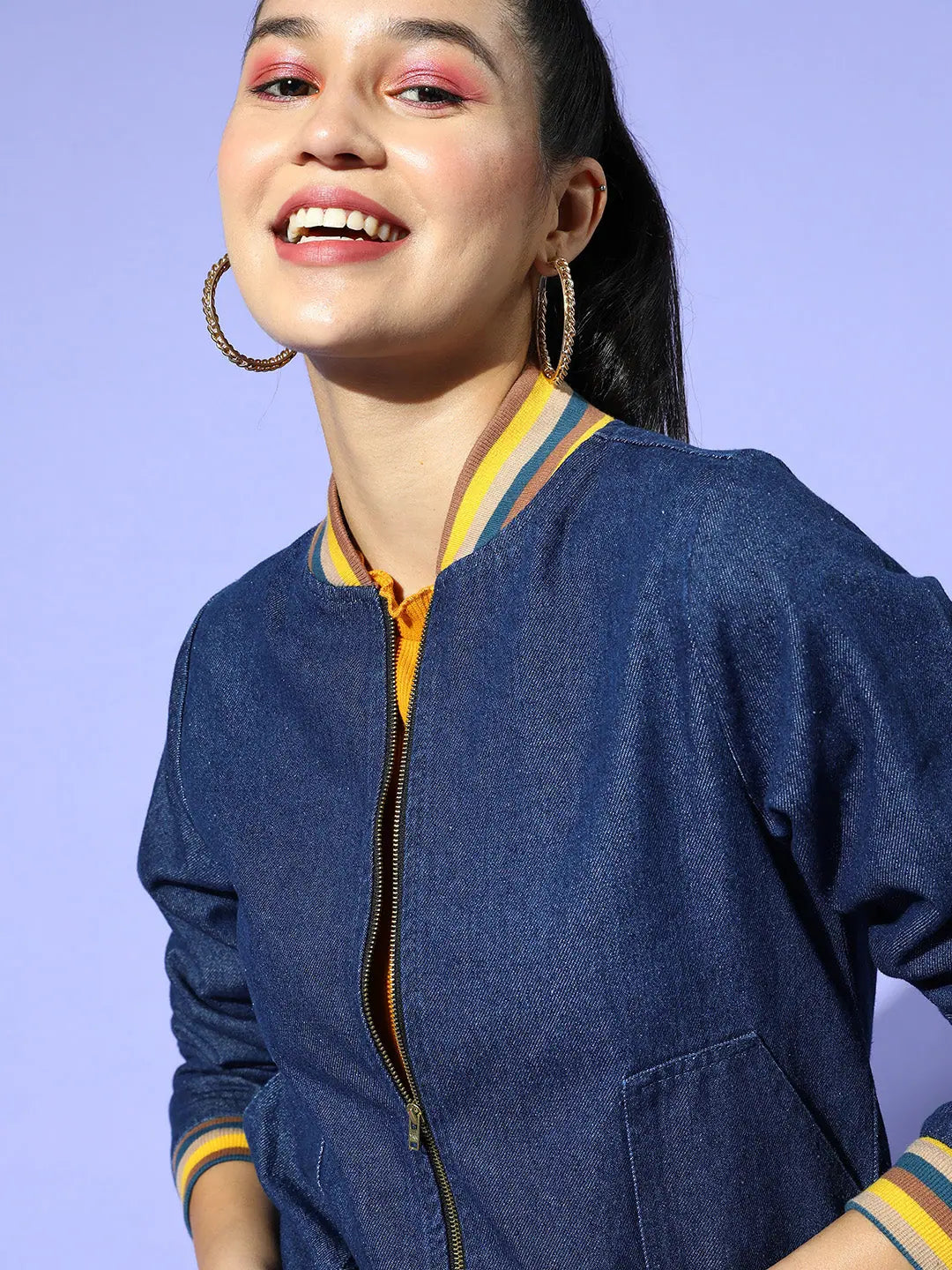 Women's Denim Bomber Jacket | Trendy Women's Outerwear