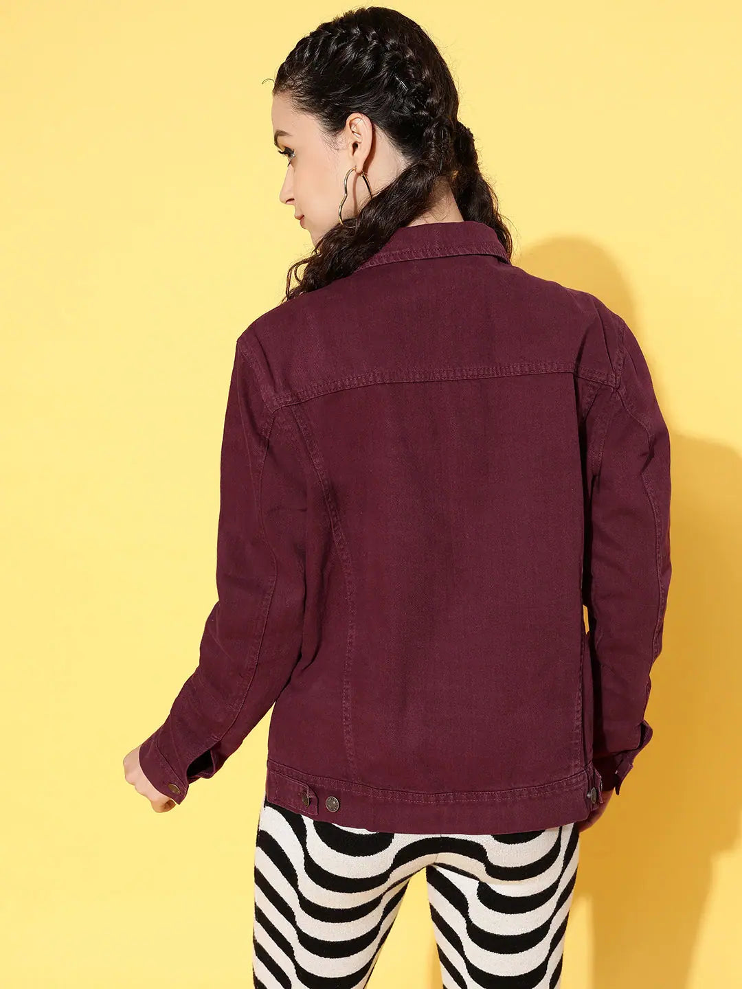 Burgundy Denim Jacket | Women's Fashion Jackets with Pockets
