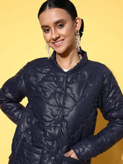 Women Solid Navy Full Sleeve Jacket
