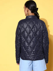 Women Solid Navy Full Sleeve Jacket