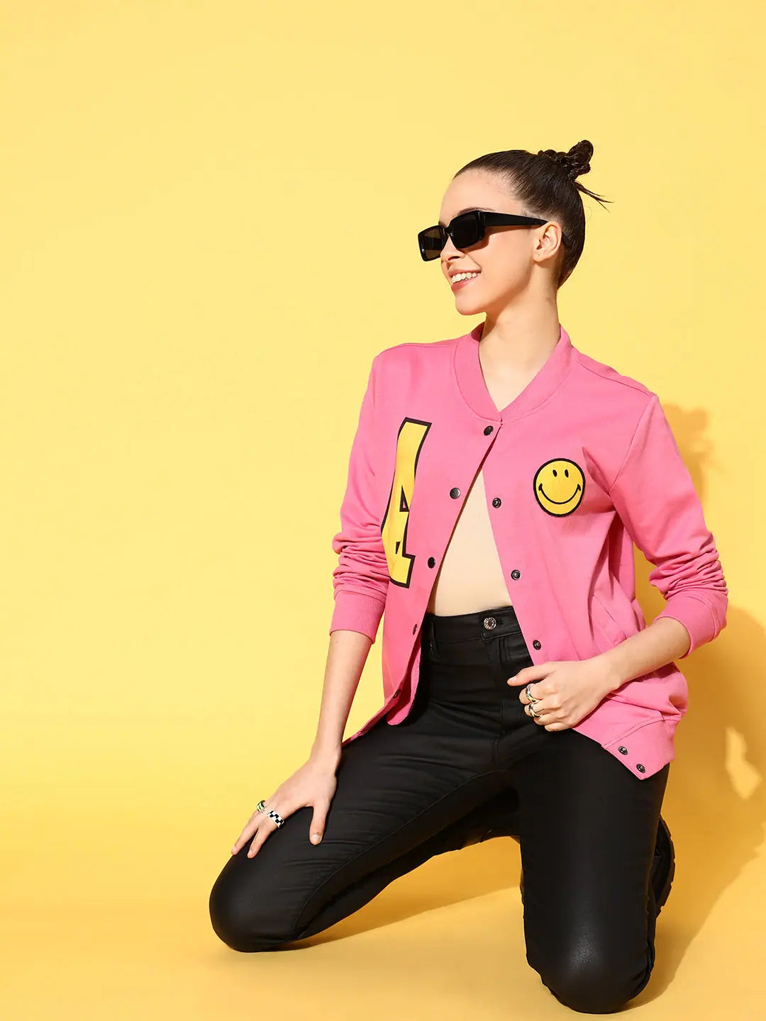 Women's Pink Terry Varsity Jacket | Trendy Women's Jackets