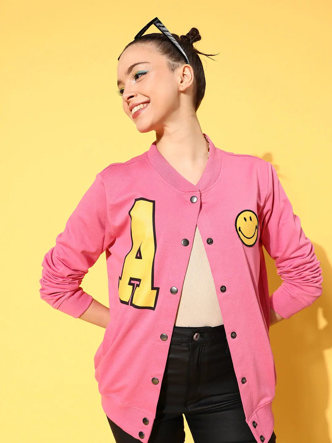 Women's Pink Terry Varsity Jacket | Trendy Women's Jackets