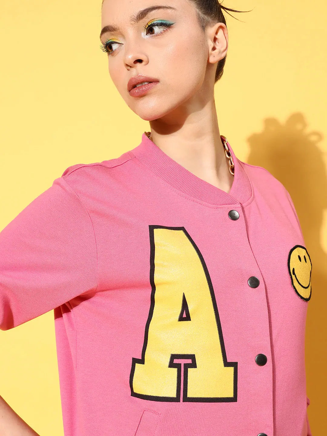Women's Pink Terry Varsity Jacket | Trendy Women's Jackets